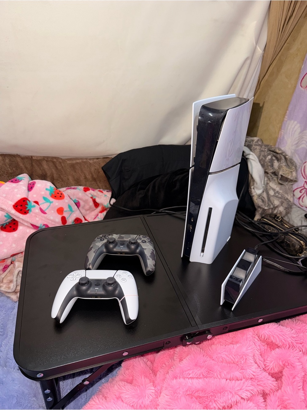 Sony PlayStation 5 Console with White and Gray DualSense Controllers
